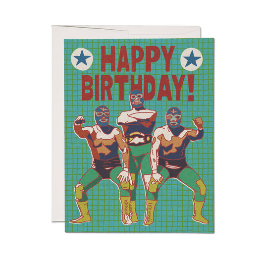 Luchador Birthday greeting card: Single