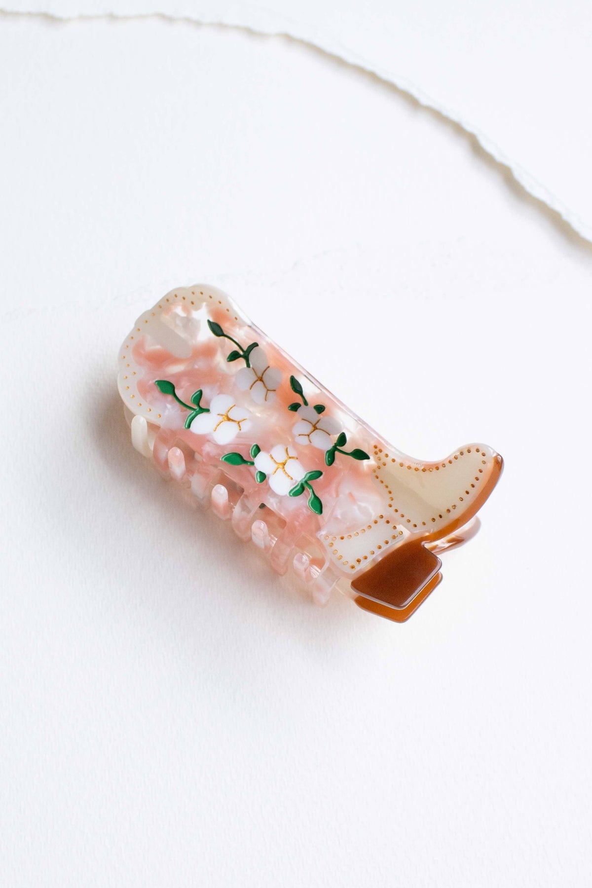 Floral Western Boot Design Featuring Magnolia Blossoms: Camel