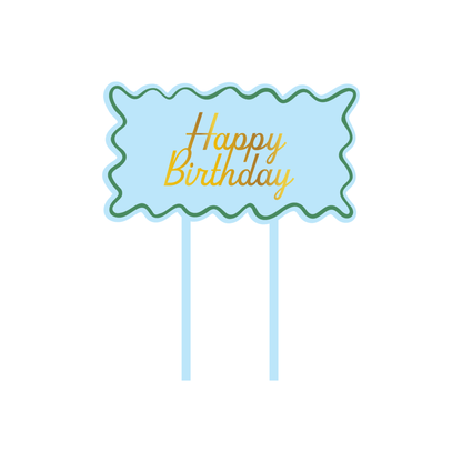 Blue & Green Acrylic Cake Topper - "Happy Birthday"