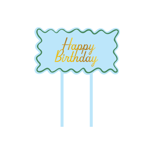 Blue & Green Acrylic Cake Topper - "Happy Birthday"