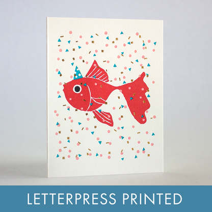 Goldfish Party Letterpress Greeting Card by Fugu Fugu: Plastic sleeve