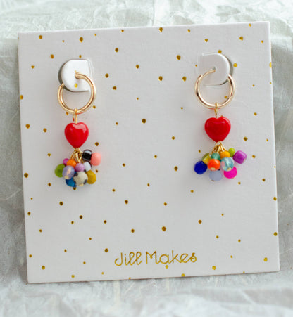 Colorful Heart Charm Hoop Earrings