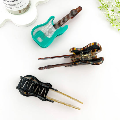 Fun Guitar Acetate Hair Clip, Instrument Shaped Hair Claw: Green