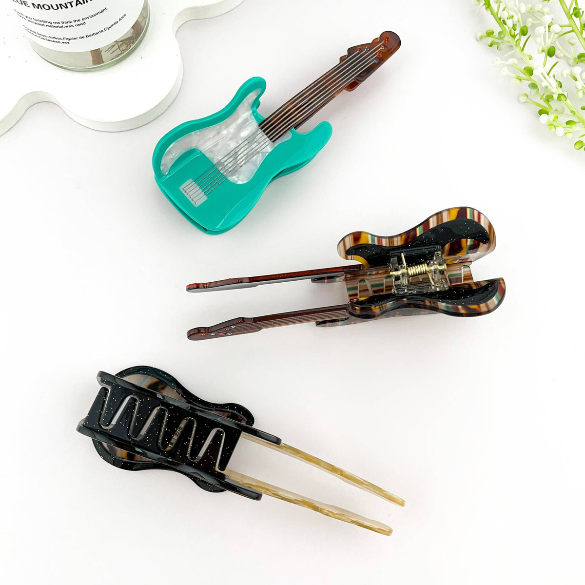 Fun Guitar Acetate Hair Clip, Instrument Shaped Hair Claw: Black
