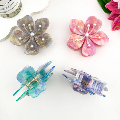 Pearl Sakura Acetate Floral Claw Clip – Elegant Spring Acc: Purple