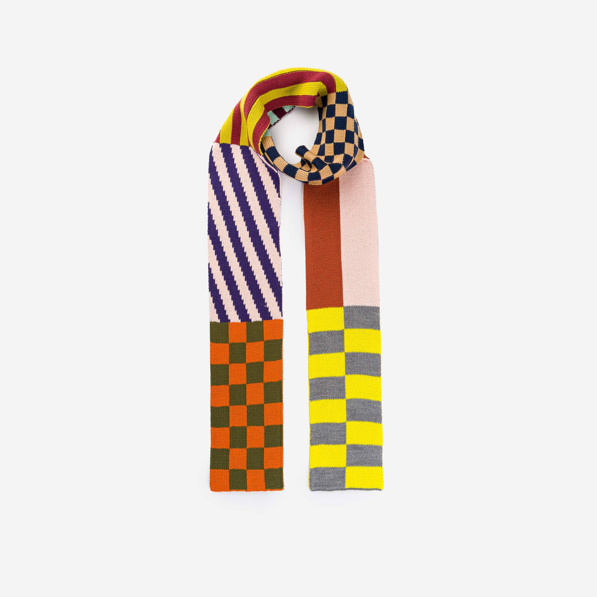 Pattern Patch Skinny Knit Scarf: Candy