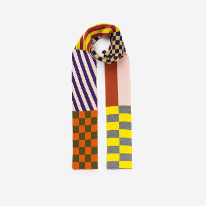 Pattern Patch Skinny Knit Scarf: Candy