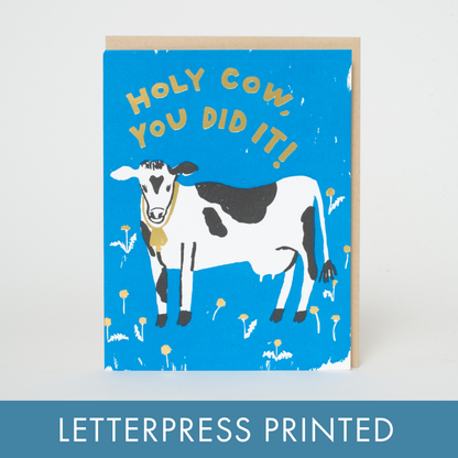 Holy Cow Congrats Letterpress Greeting Card by Egg Press: Plastic sleeve