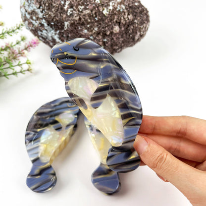 Manatee Acetate Claw Clip: Gray