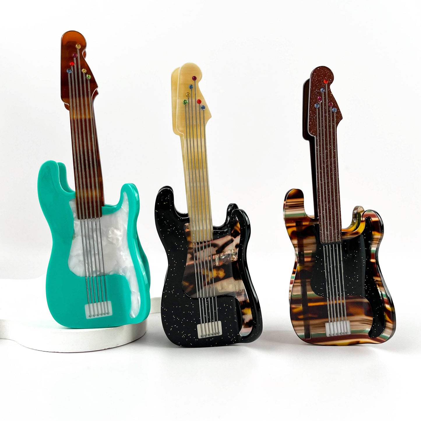 Fun Guitar Acetate Hair Clip, Instrument Shaped Hair Claw: Green