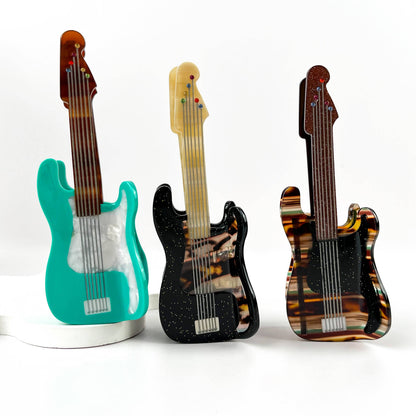 Fun Guitar Acetate Hair Clip, Instrument Shaped Hair Claw: Black