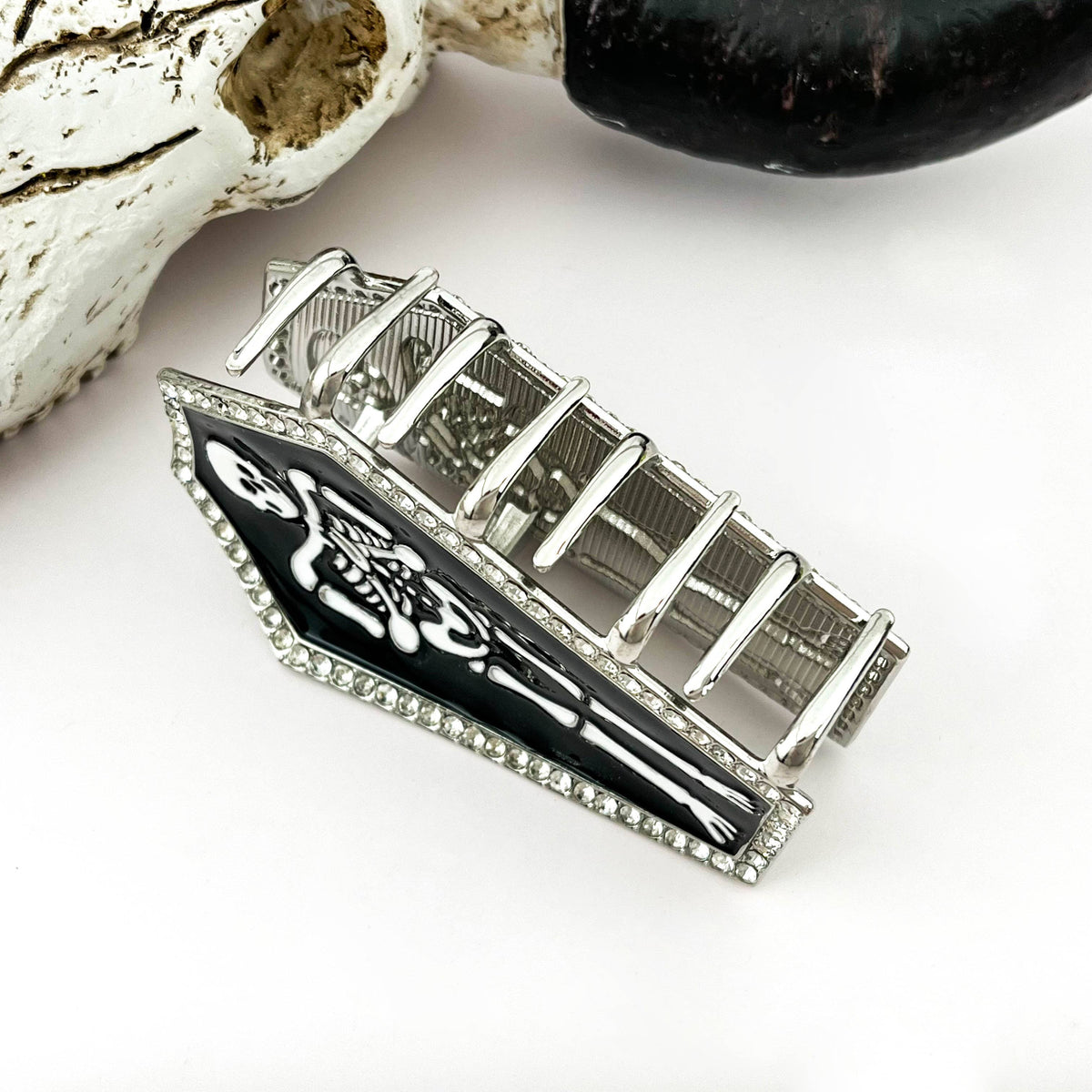 Gothic Rhinestone Dark Style Skull Hair Claw Clip: Black