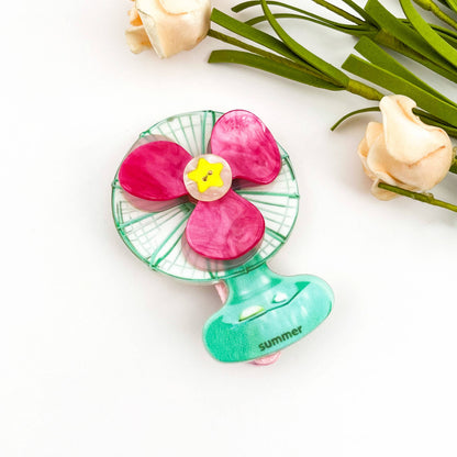 Retro Electric Fan Shaped Alligator Hair Clip - Summer Vib: PinkGreen