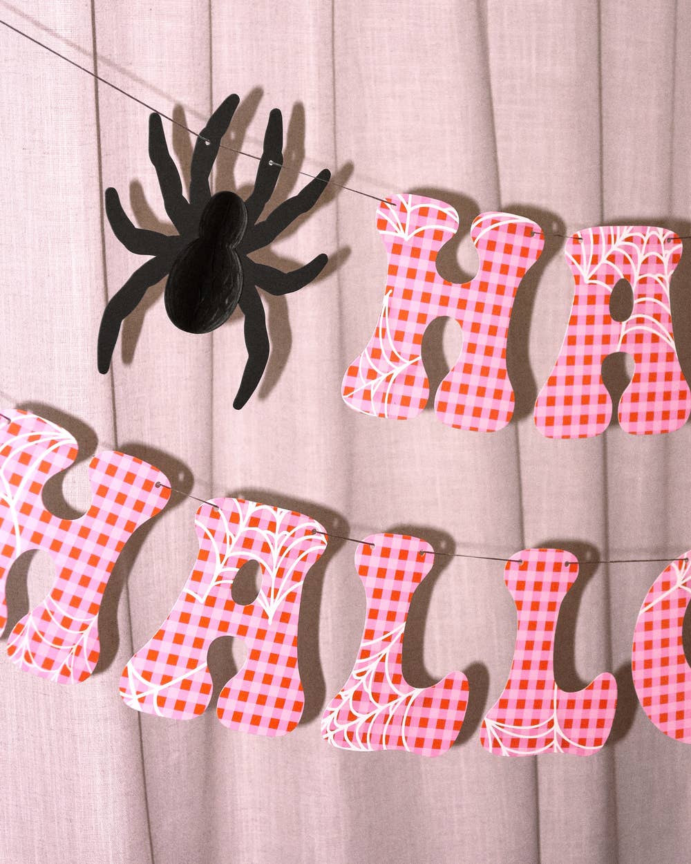 Pink Halloween Banner | spooky party decor, gingham