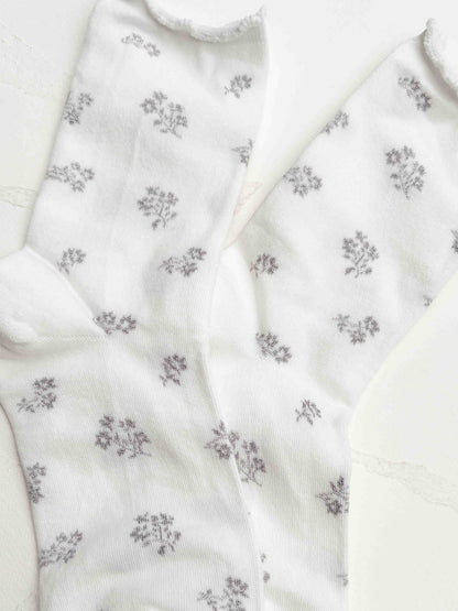 Vintage Tiny Floral Ruffle Cotton Blend Socks: Mustard