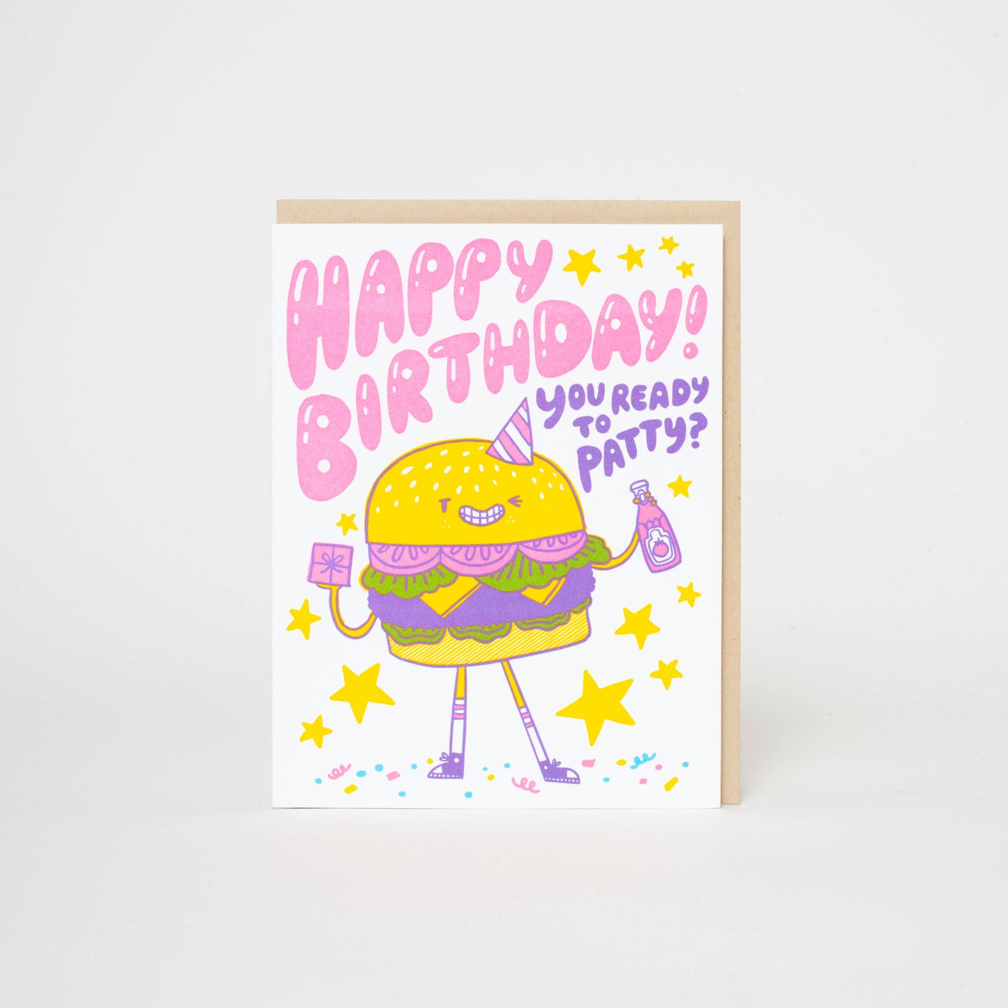 Birthday Burger Punny Letterpress Greeting Card by Hello!Lucky: Plastic sleeve