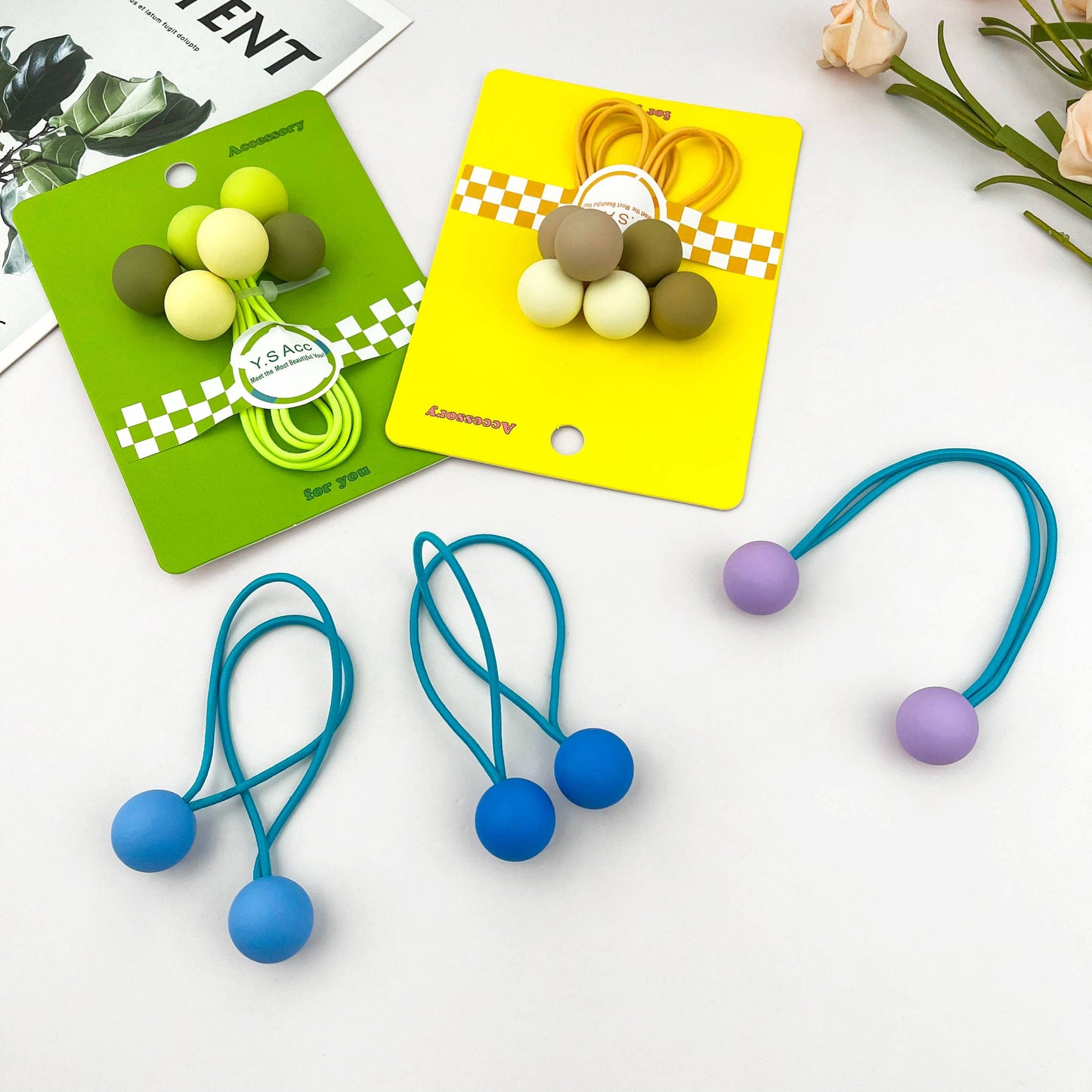 3PC Ombre Candy Ball Hair Ties Set Elastic Ponytail: Blue
