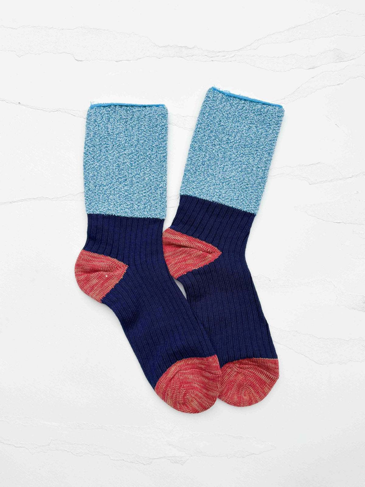 Color Block Textured Cotton Blend Crew Socks: Grey/Pink