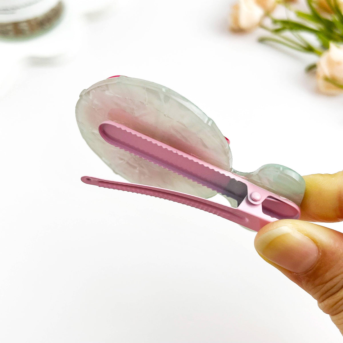 Retro Electric Fan Shaped Alligator Hair Clip - Summer Vib: PinkGreen