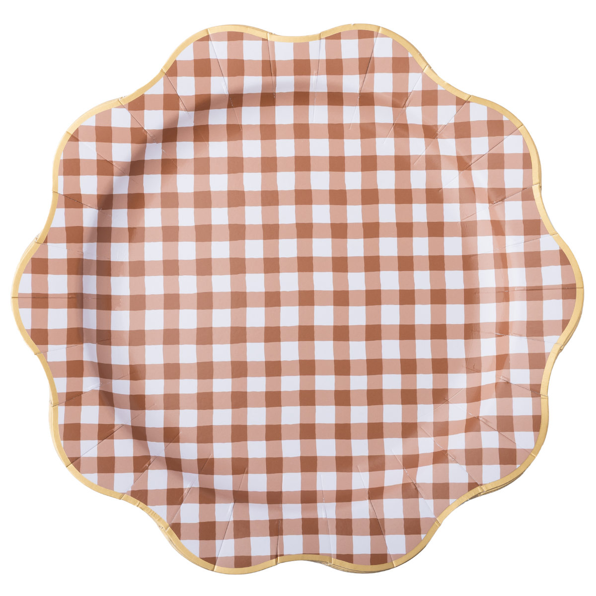Mocha Brown Gingham Scalloped Plates (Set of 8)