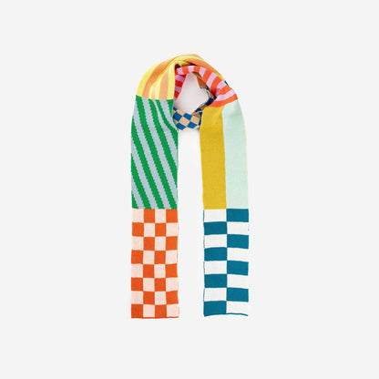 Pattern Patch Skinny Knit Scarf: Candy