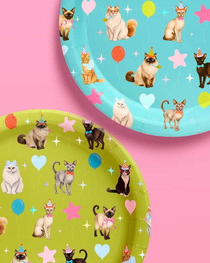 Cat Plates | Cat Birthday, Kitten Party, Colorful, 24 pcs 9'