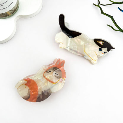 Lazy Cat Exquisite Acetate Animal Hair Claw Clip: Black