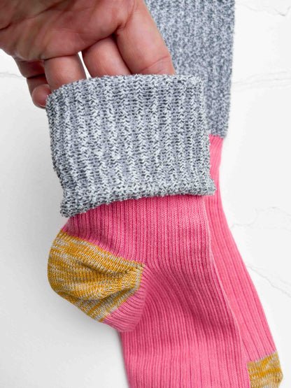 Color Block Textured Cotton Blend Crew Socks: Grey/Pink