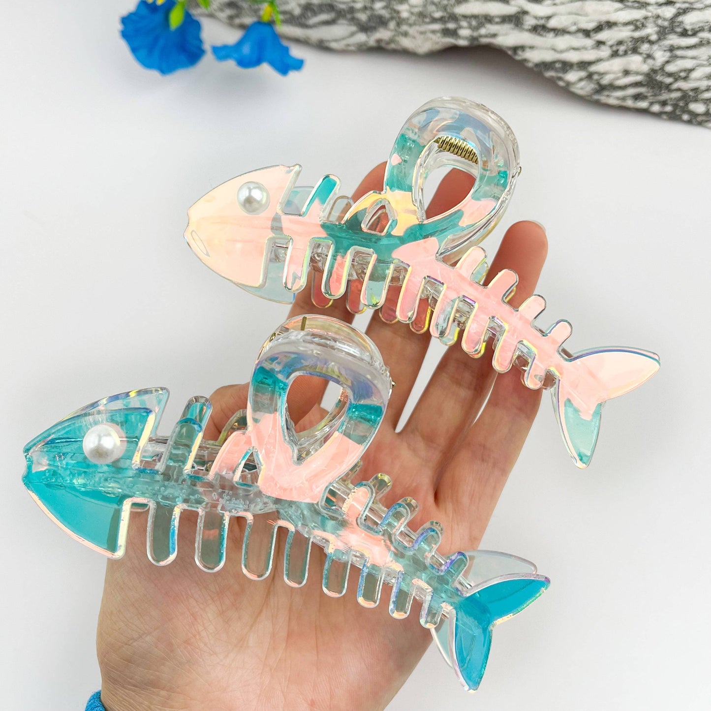Pearl Fishbone Hair Claw Clip Sparkly Elegant Clip: Colorful
