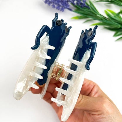 Cicada Patchwork Acetate Hair Claw Clip – Fun Insect Design: Blue