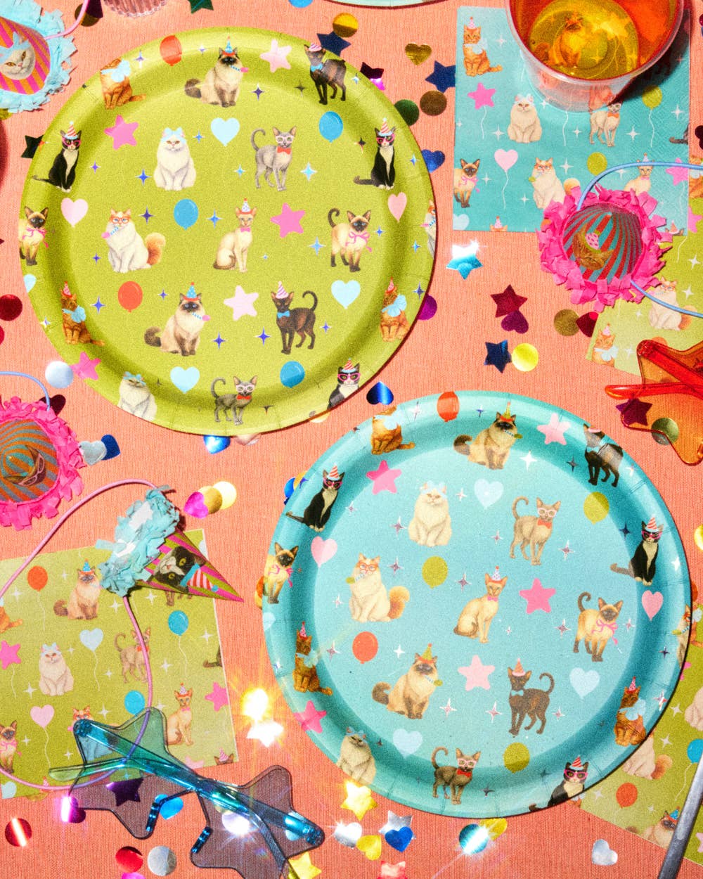 Cat Plates | Cat Birthday, Kitten Party, Colorful, 24 pcs 9'