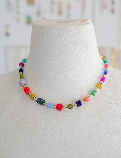 Colorful Beaded Flower Necklace