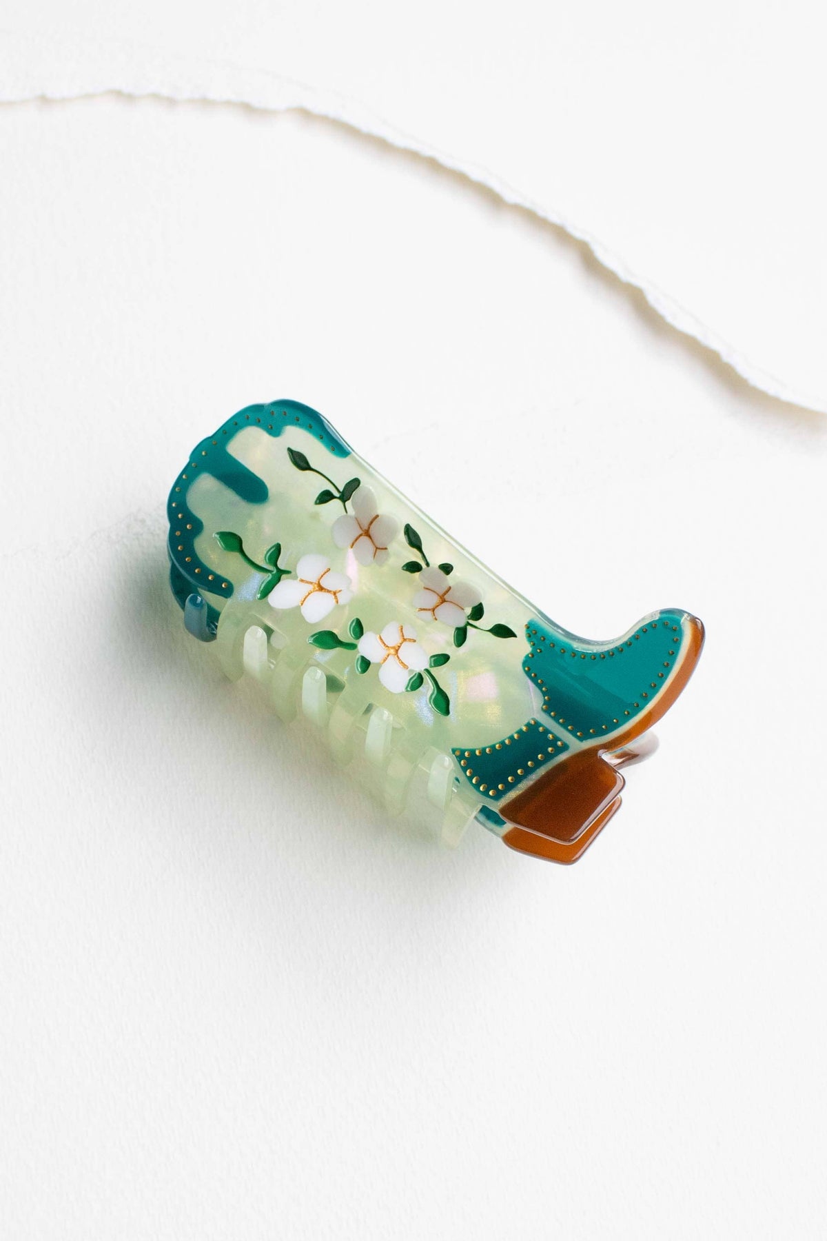 Magnolia Blossoms Western Boots Claw Clip: Blue Jeans