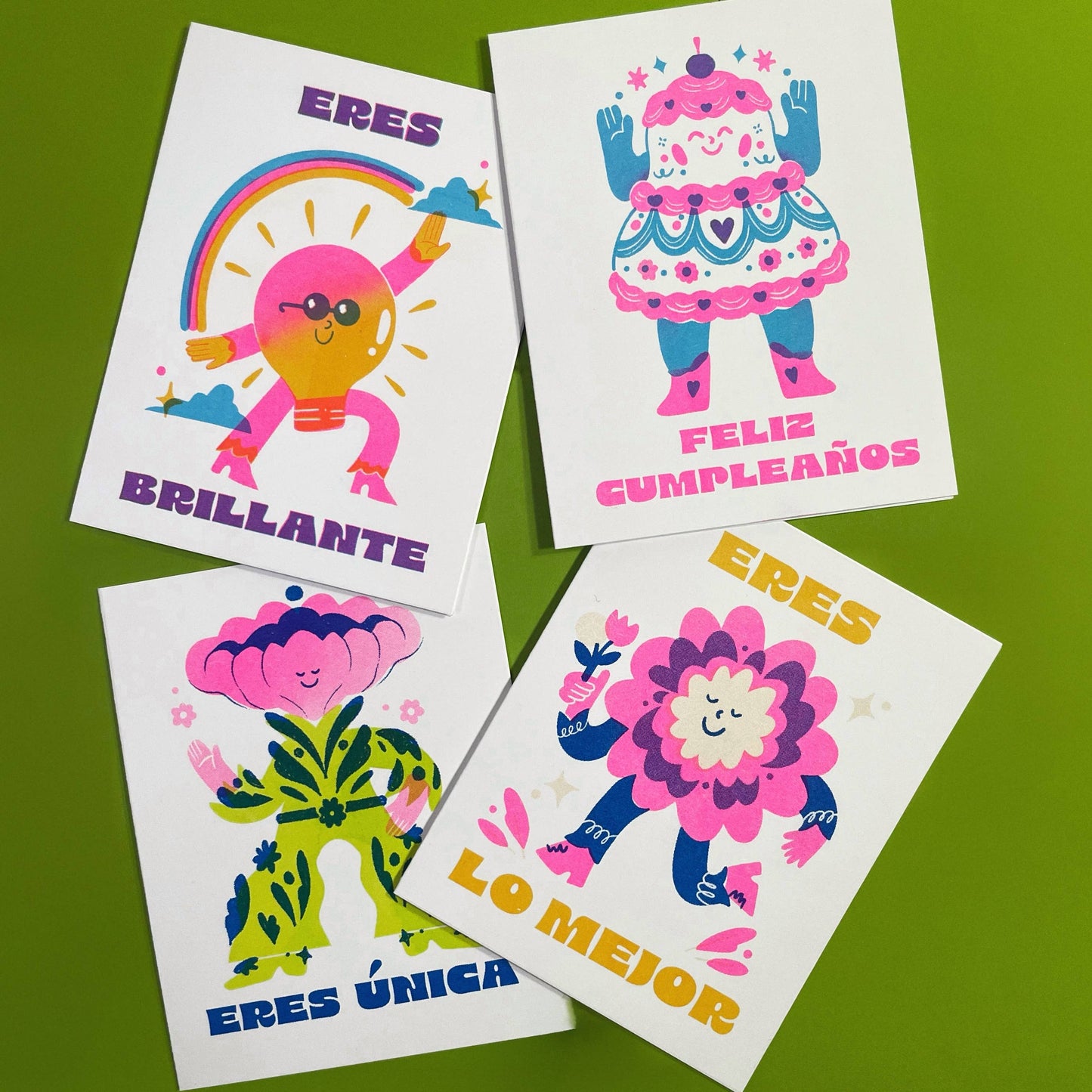 Feliz Cumpleanos - Cake - Spanish Birthday Risograph Card 