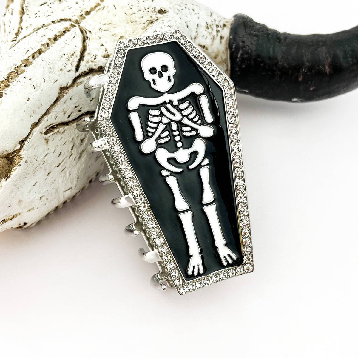 Gothic Rhinestone Dark Style Skull Hair Claw Clip: Black