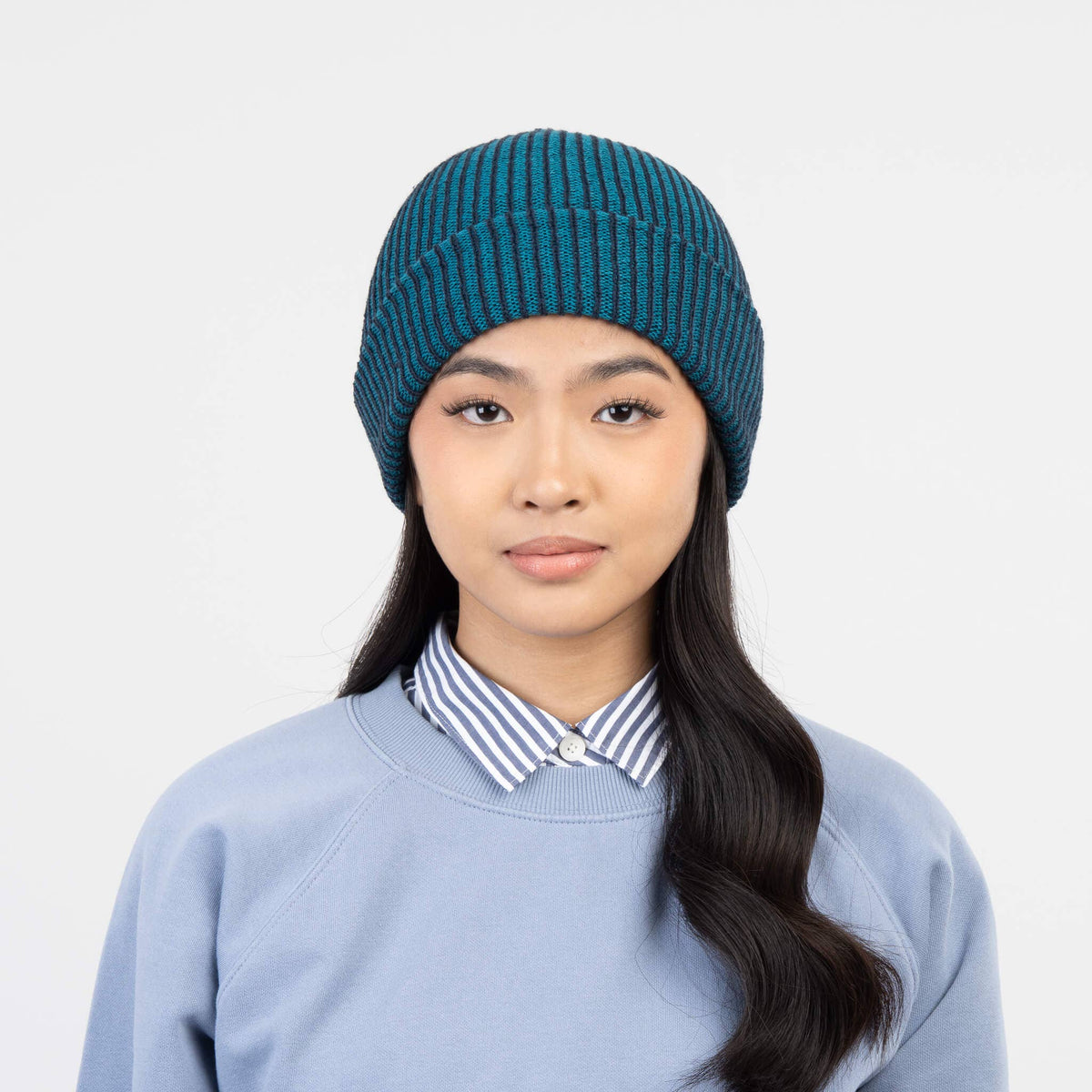 Simple Rib Knit Beanie: Black White