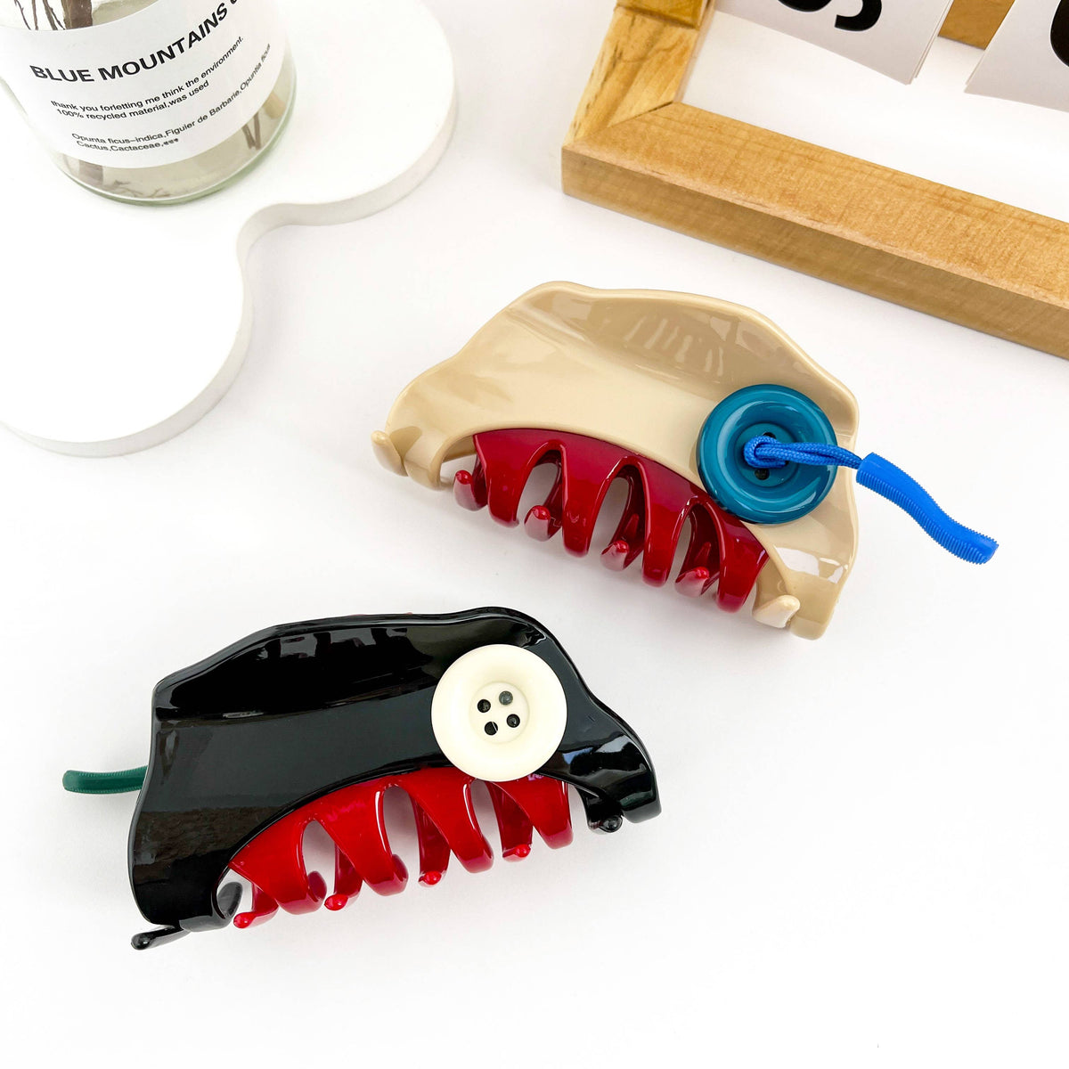 Cute Contrast Button Hair Claw Clip: Red