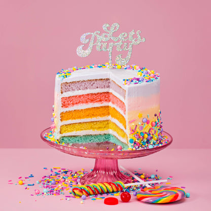 Let's Party Birthday Silver Glitter Cake Topper