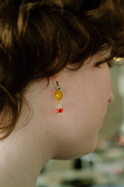 Gold Filled Yellow Flower Dangle Earrings