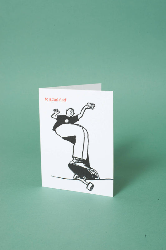Rad Skater Dad Greeting Card by Russ Pope: Plastic sleeve