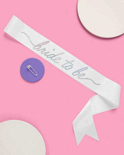 White Iridescent Bride Sash | white, iridescent, bride to be