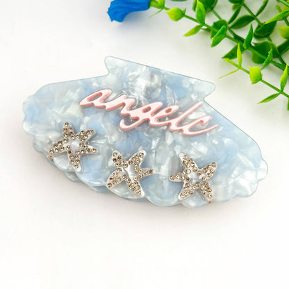 Rhinestone Starfish & Shell Acetate Hair Claw Clip: Pink