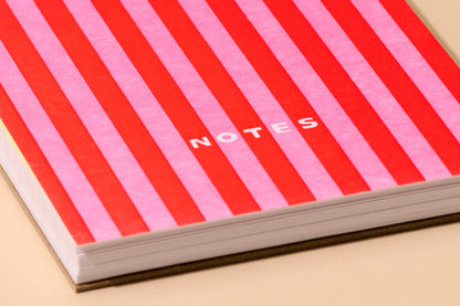 Letterpress Small Spiral Notebook—Cabana Stripe Red/Pink