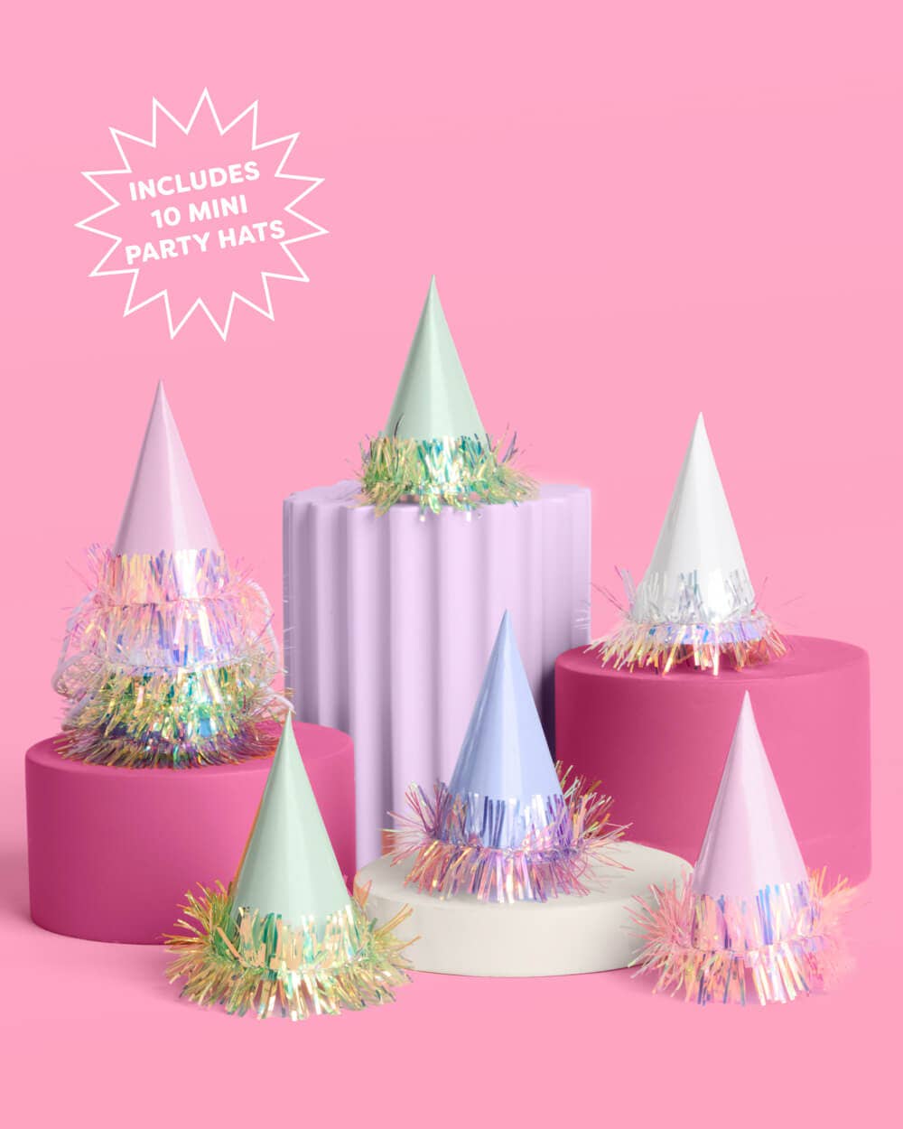 Mini Party Hat Set of 10 | Iridescent foil cute party decor