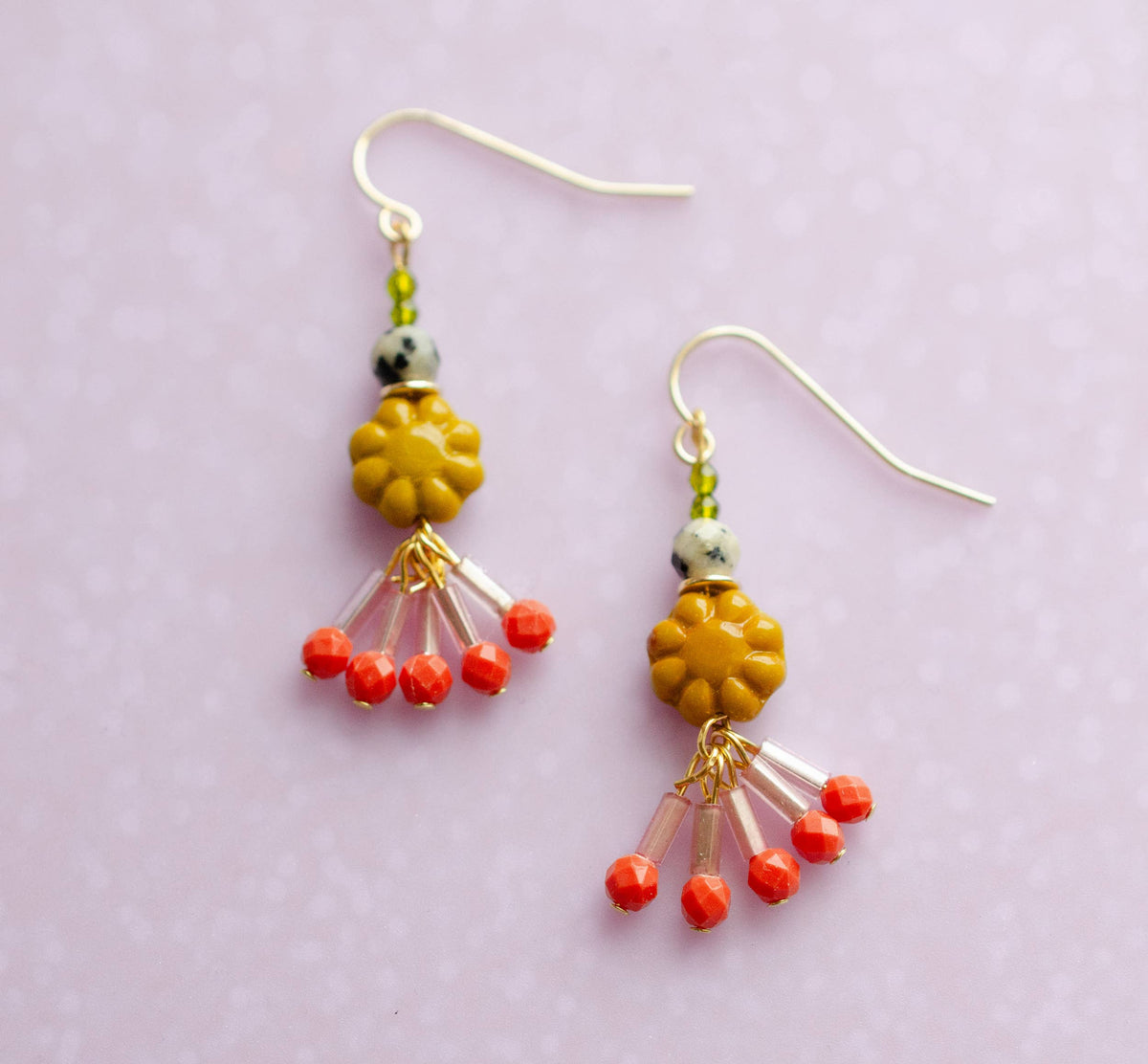 Gold Filled Yellow Flower Dangle Earrings