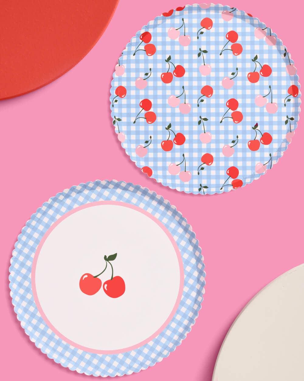 Cherry Blue Gingham Paper Plates | 24 Count Party Plates
