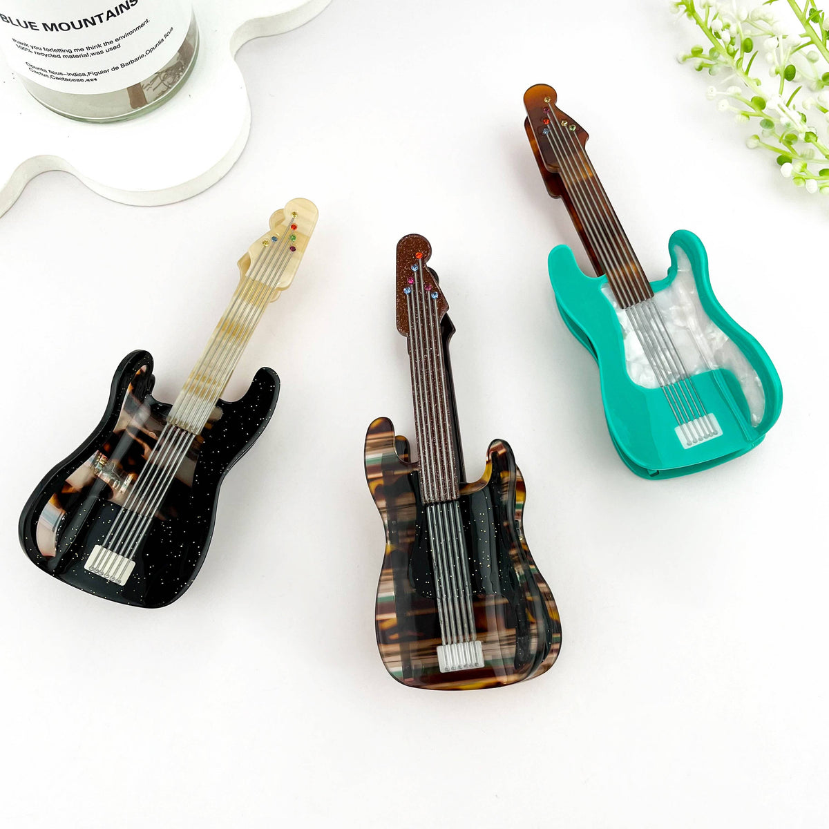Fun Guitar Acetate Hair Clip, Instrument Shaped Hair Claw: Black