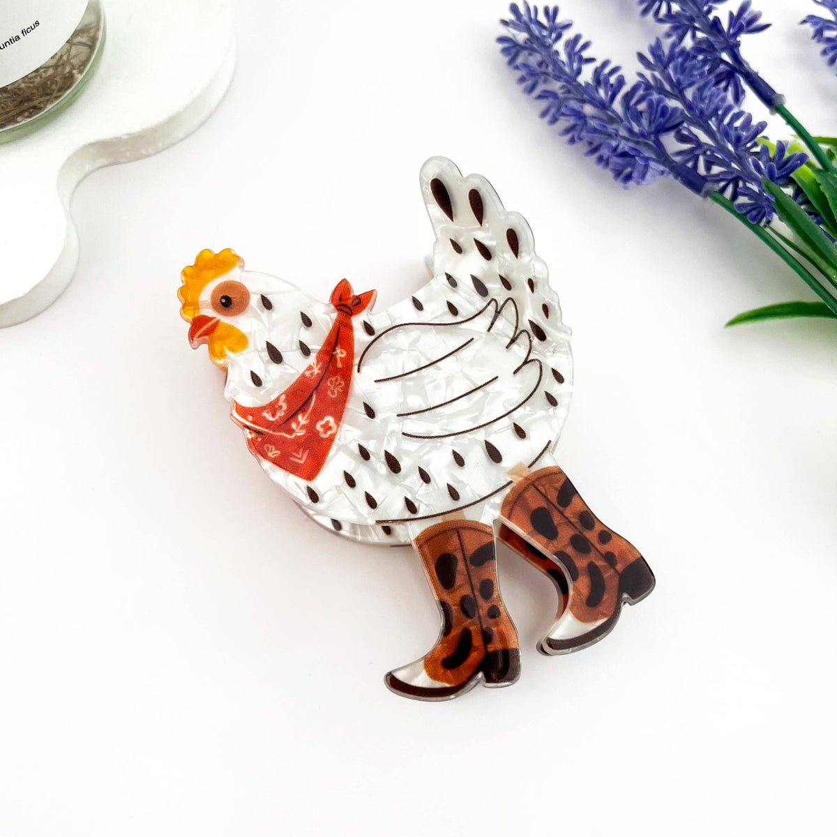 Cowboy Chicken Hair Claw Clip – Playful Western Charm: White