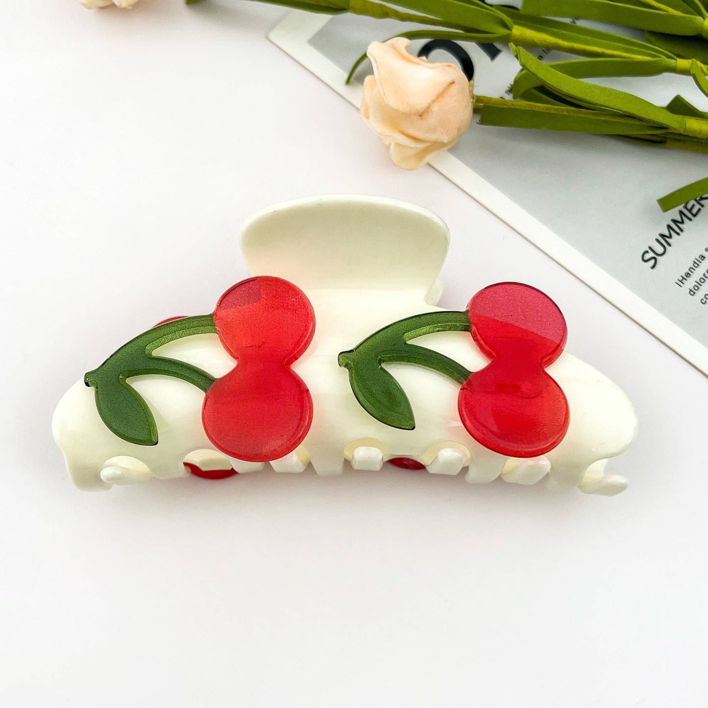 Red Cherry Decor Acetate Hair Claw Clip Fruit-Inspired : Cherry