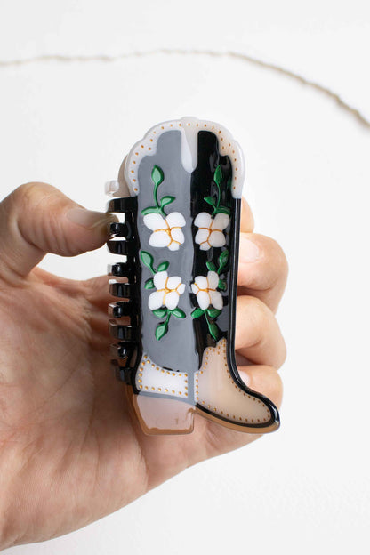Magnolia Blossoms Western Boots Claw Clip: Blue Jeans
